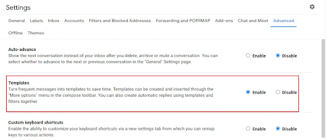 gmail template enable