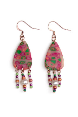 bijoux pâte polymère boucles d'oreilles extrudeuse fuchsia vert corail biscuit Cernit Fimo Sculpey Stenna