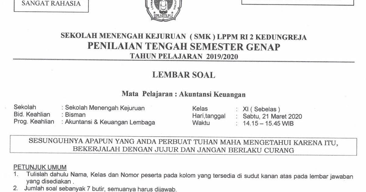 Soal Pilihan Ganda Akuntansi Keuangan Kelas Xi Semester 2 Smk Guru Galeri