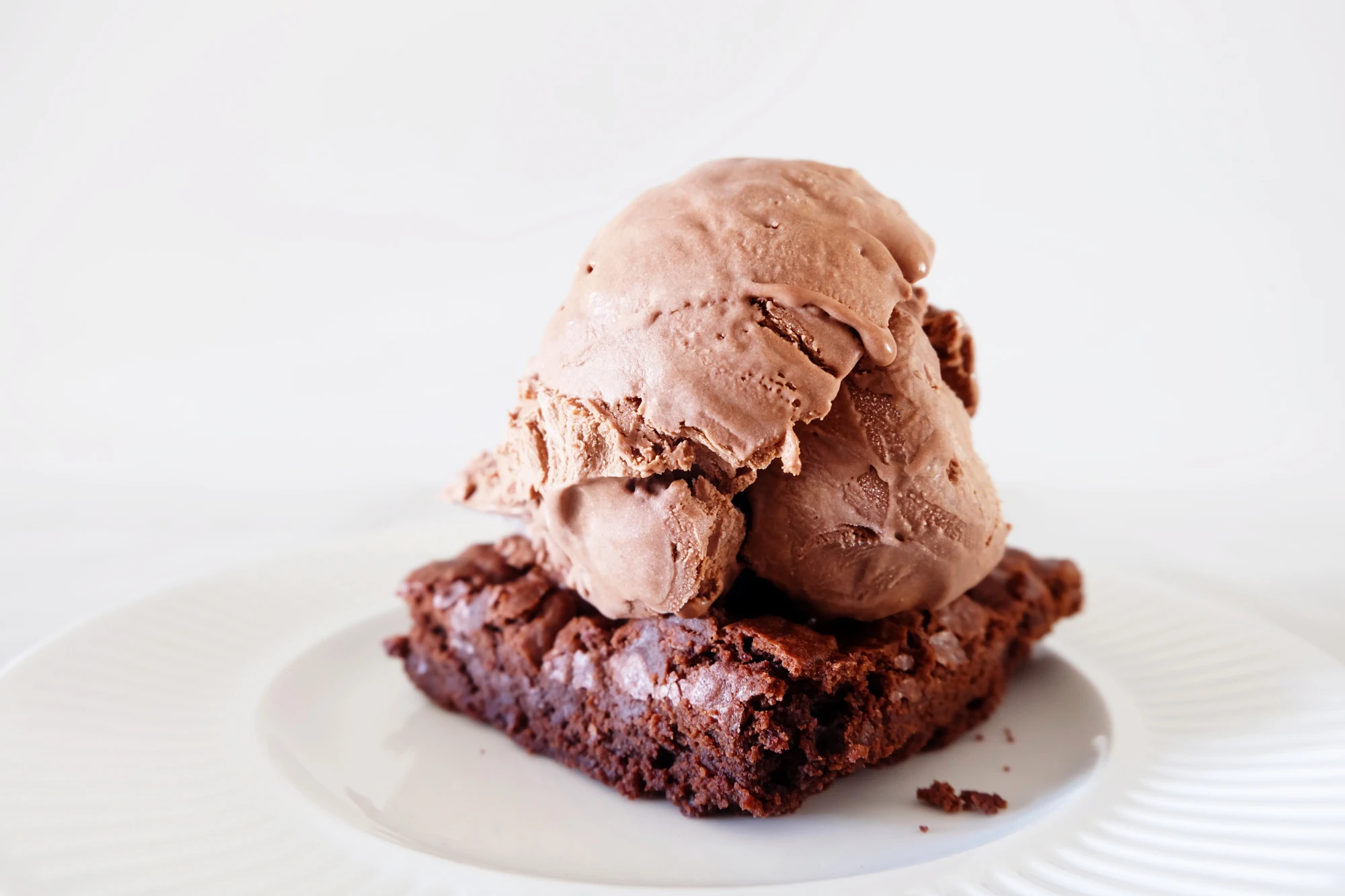 chocolate fudge brownie ice cream on brownie