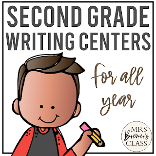 Second Grade writing centers for the whole school year with templates, prompts, poetry, graphic organizers, and more.