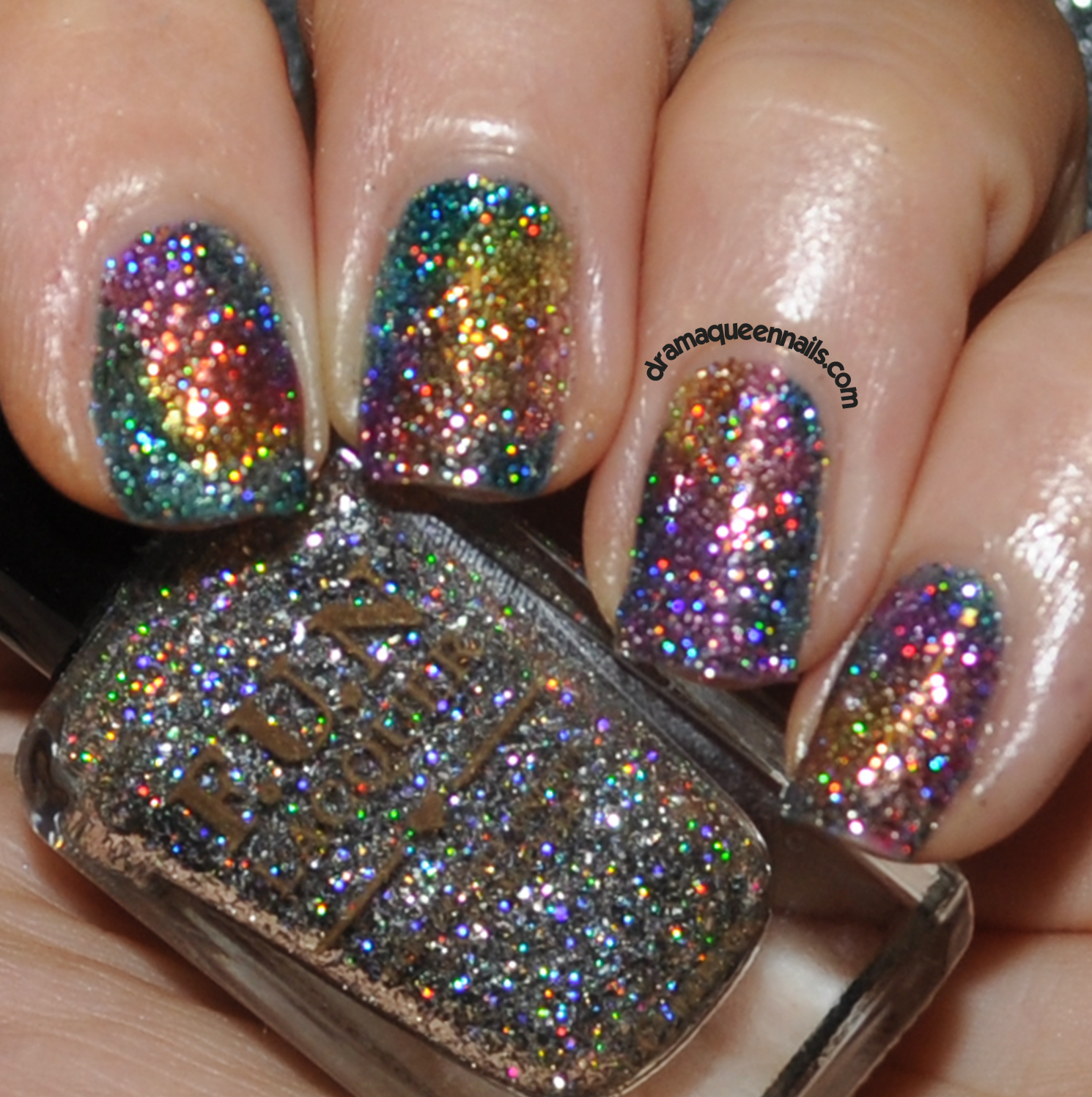 Drama Queen Nails Rainbow Sparkle Nails with Fun Lacquer