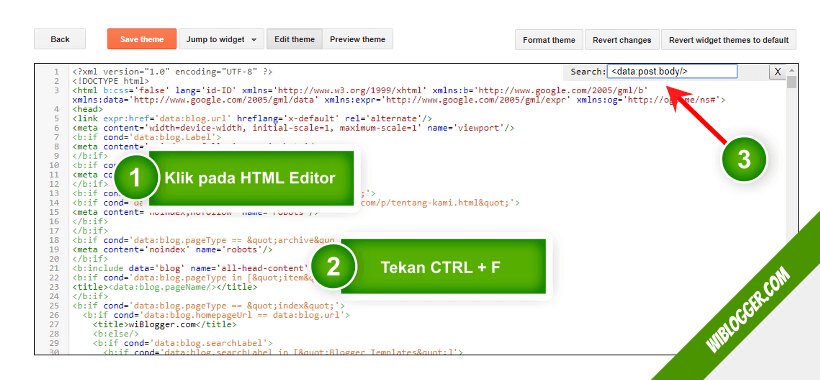 cara mencari kode tertentu pada template blogger