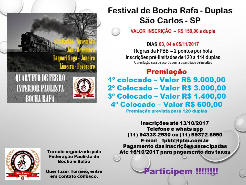 FESTIVAL DE BOCHA RAFA  (DUPLAS) "CIDADE DE SÃO CARLOS, 160 ANOS"