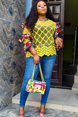 Latest Ankara tops with jeans trousers