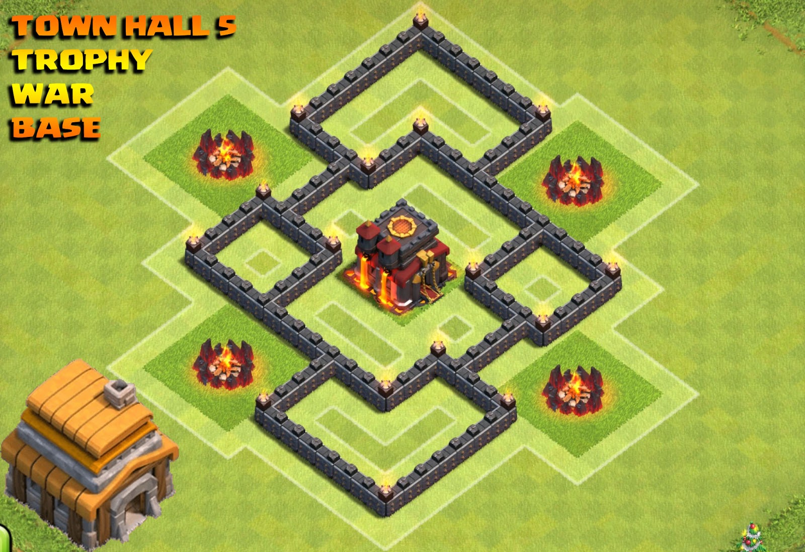 This is a town hall 5 (th5) trophy/war pushing base design/layout/defence. 