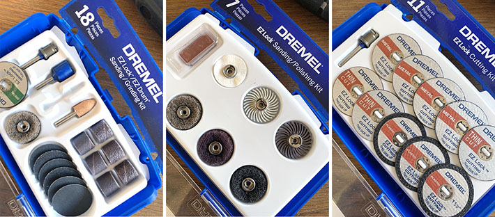 sanding, grinding, polishing and cutting kits for Dremel rotary tool