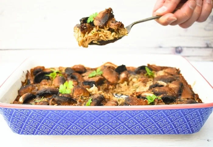 Mushroom Rice Bake with Gravy
