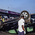 Man Survives After His Toyota Land Cruiser Somersaults At Stadium, Surulere, Lagos - Photos