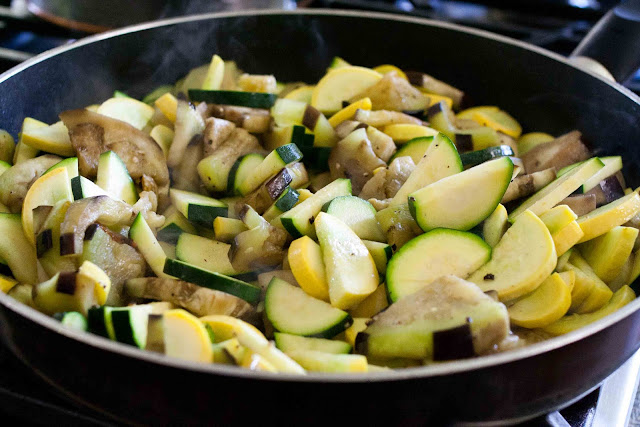 For the vegetarians I sauteed one eggplant 2 yellow squash and 2 