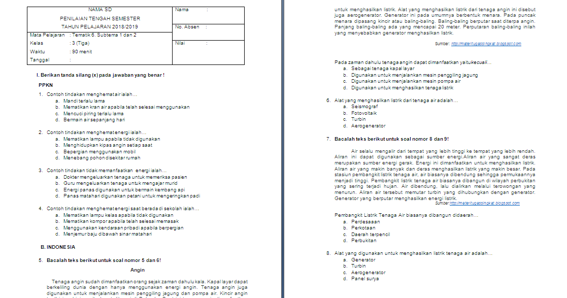 Soal PTS/UTS Kelas 3 SD/MI Tema 6 Subtema 12 Soal PTS/UTS Kelas 3 SD/MI Tema 6 Subtema 12