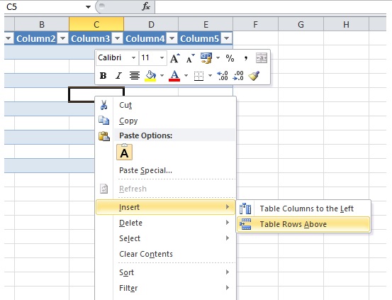 cara menambah kolom tabel di excel