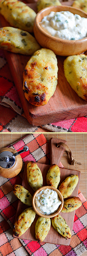 Bolinhos de batata doce com molho de alho e parmesão