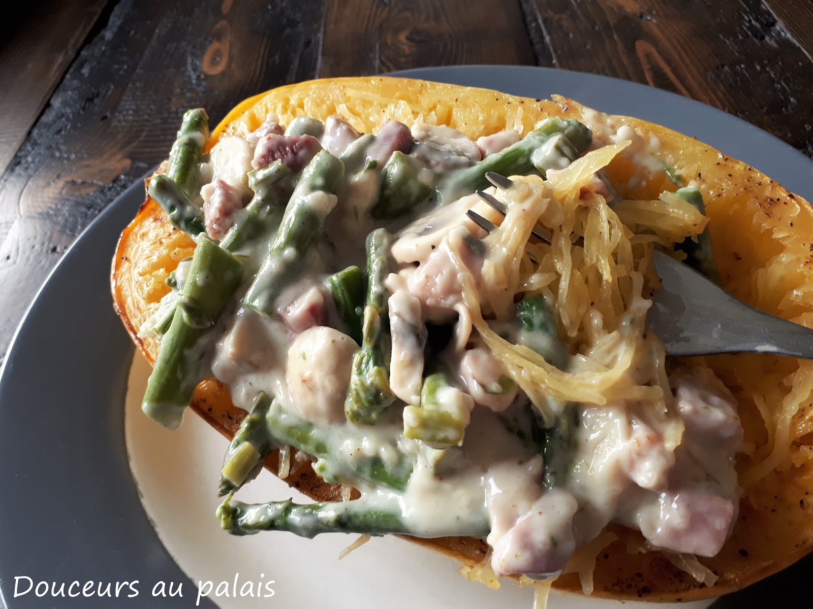 Courge Spaghetti Bechamel Au Jambon Et Aux Asperges