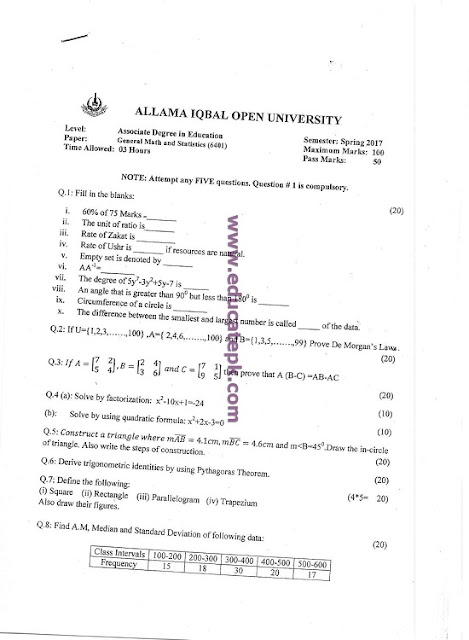 aiou-bed-code-6401-past-papers