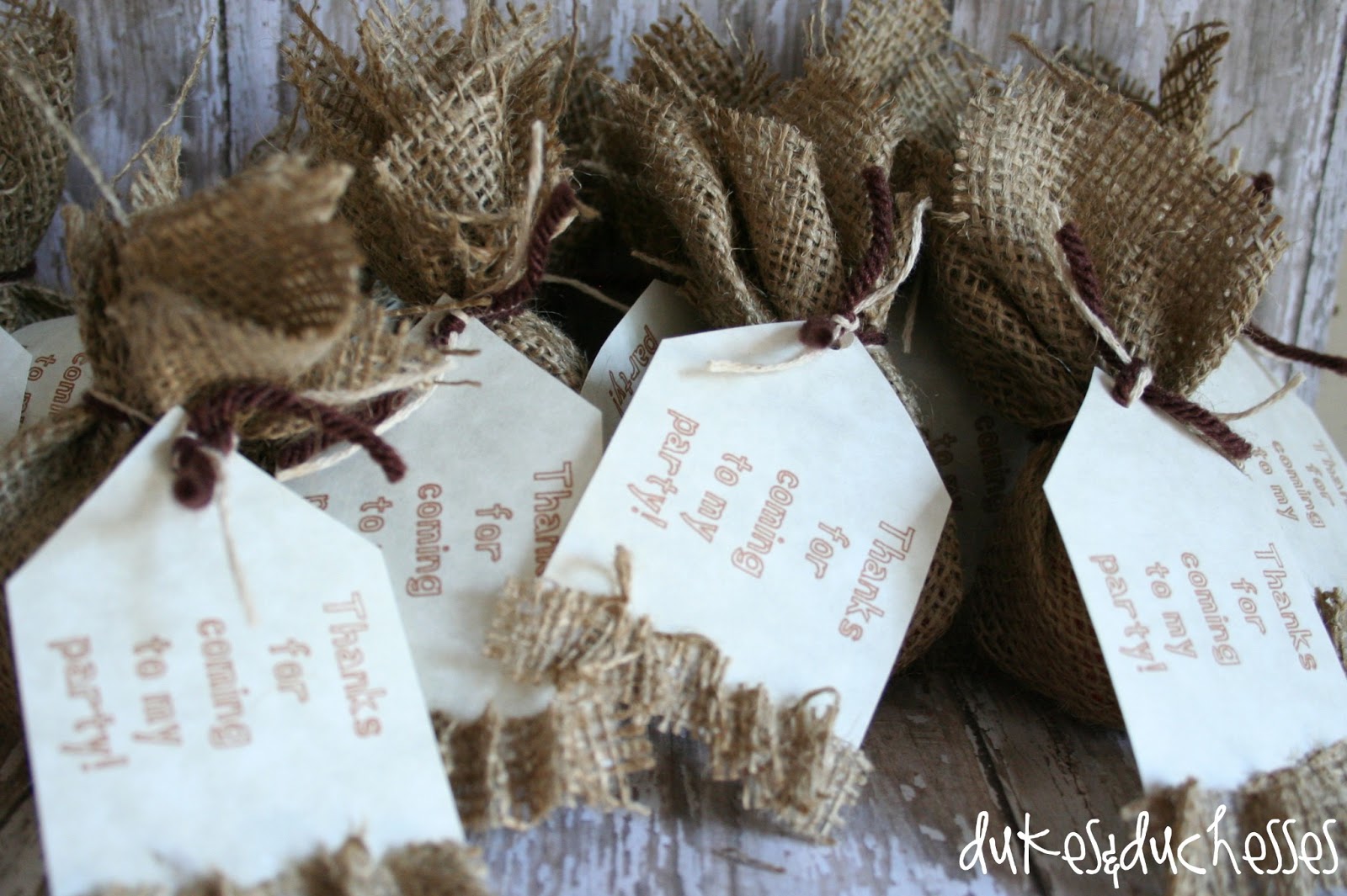 Rustic Burlap Party Favors Dukes and Duchesses