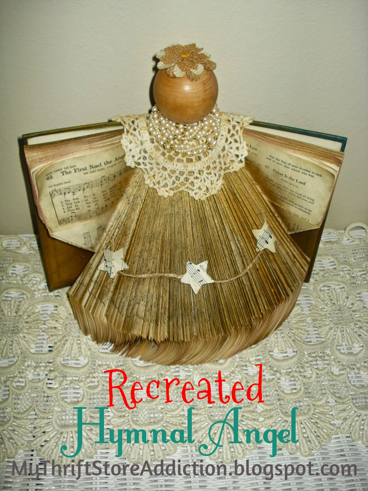 Upcycled hymnal angel