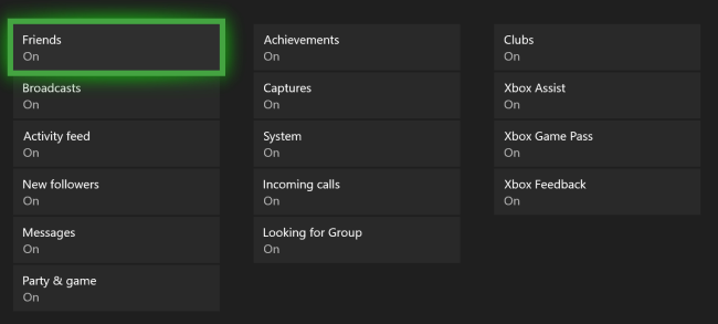 قائمة إعلامات Xbox One