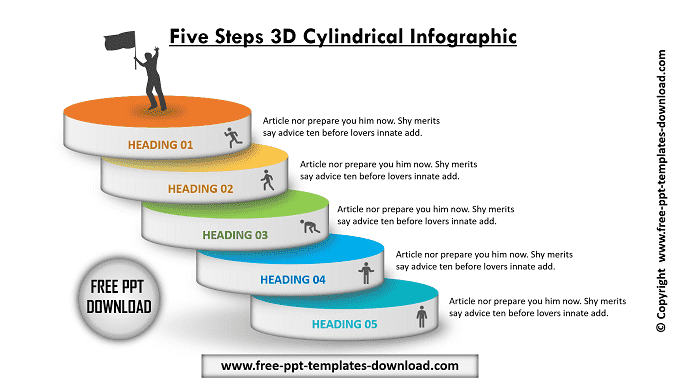 Five Steps 3D Cylindrical Infographic | Free PPT Download