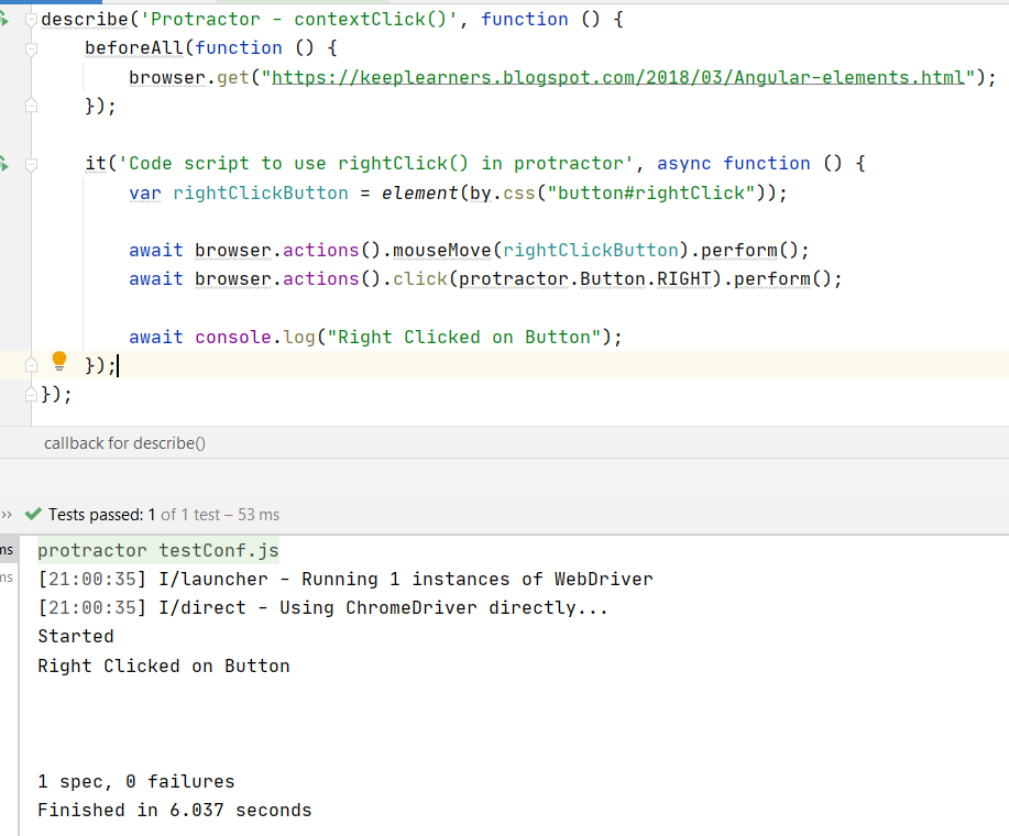 Keep Learning Context click (Right click) in protractor