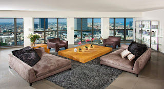 Assorted Modern Sofa Bed for Various Modern Rooms Cozy Sitting Space with Wide Low Wooden Coffee Table and Brown Modern Sofa Bed on Grey Rug