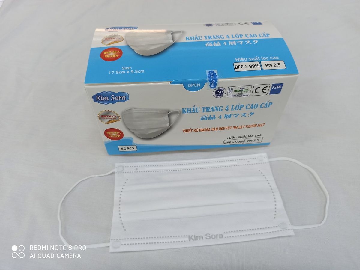 KHẨU TRANG BÁN NGUYỆT 4 LỚP CAO CẤP 50 HỘP 1 THÙNG - KIM SORA