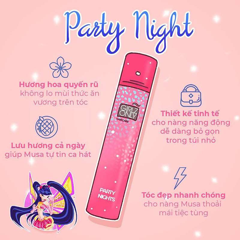 Dầu gội khô Girlz Only Party Nights 200ml (Hồng)