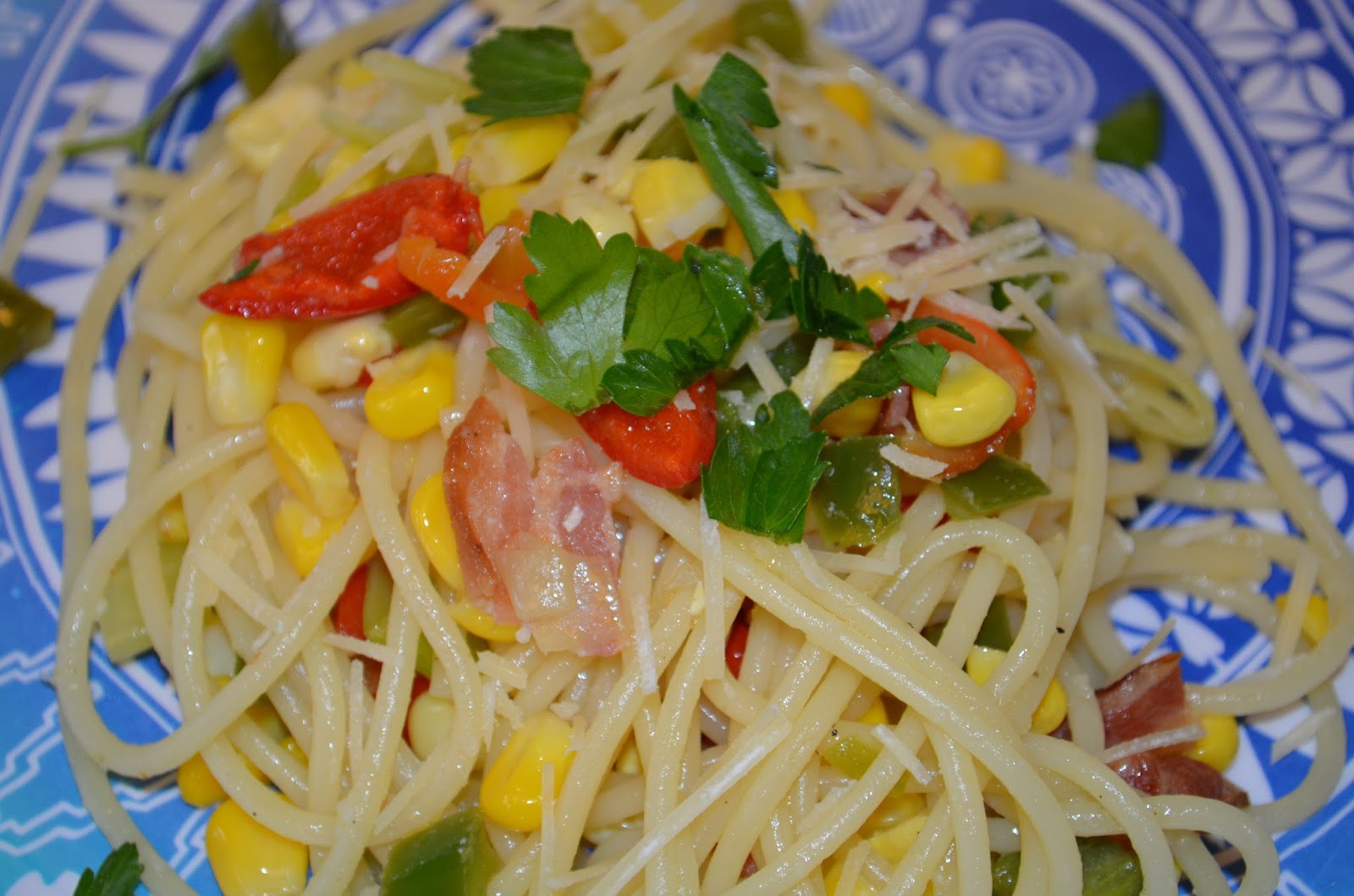 Breaking the Recipe Rut Spaghetti with Bacon, Corn, Jalapenos and