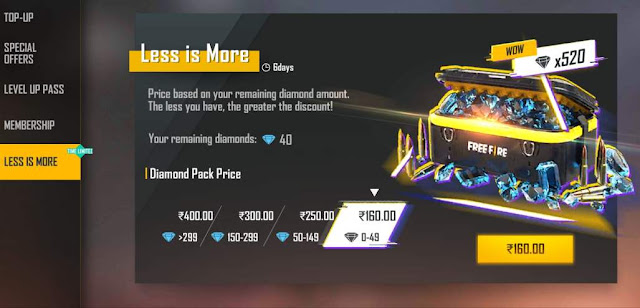 Free Fire Less is More Diamond Top-up Redeem Code Today Free Fire Less is More Diamond Top-up Redeem Code Today