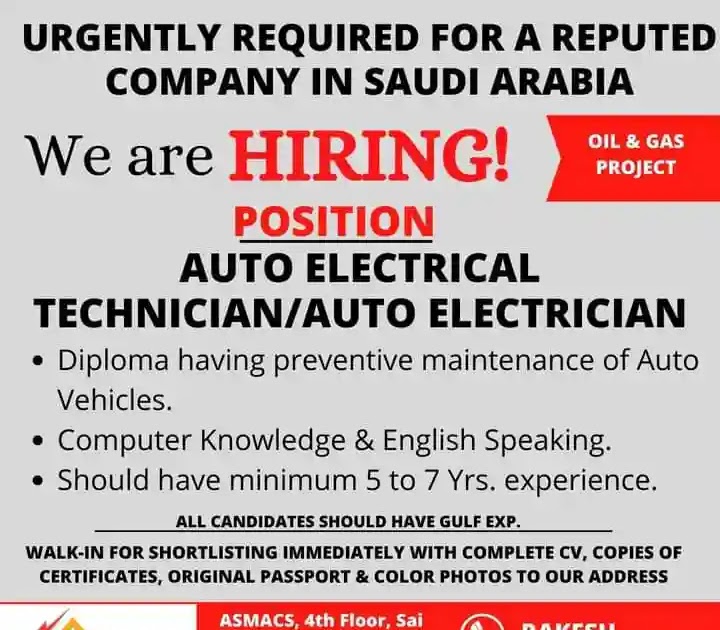 Auto Electrical Technician Auto Electrician Vacancy