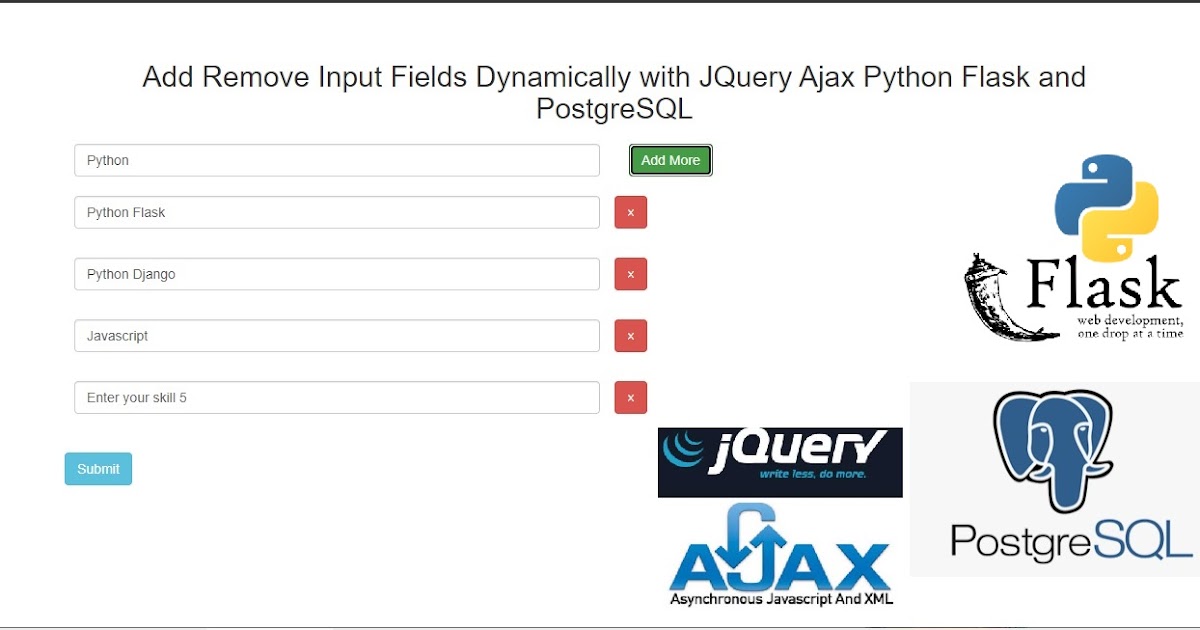 Add Remove Input Fields Dynamically with JQuery Ajax Python Flask and