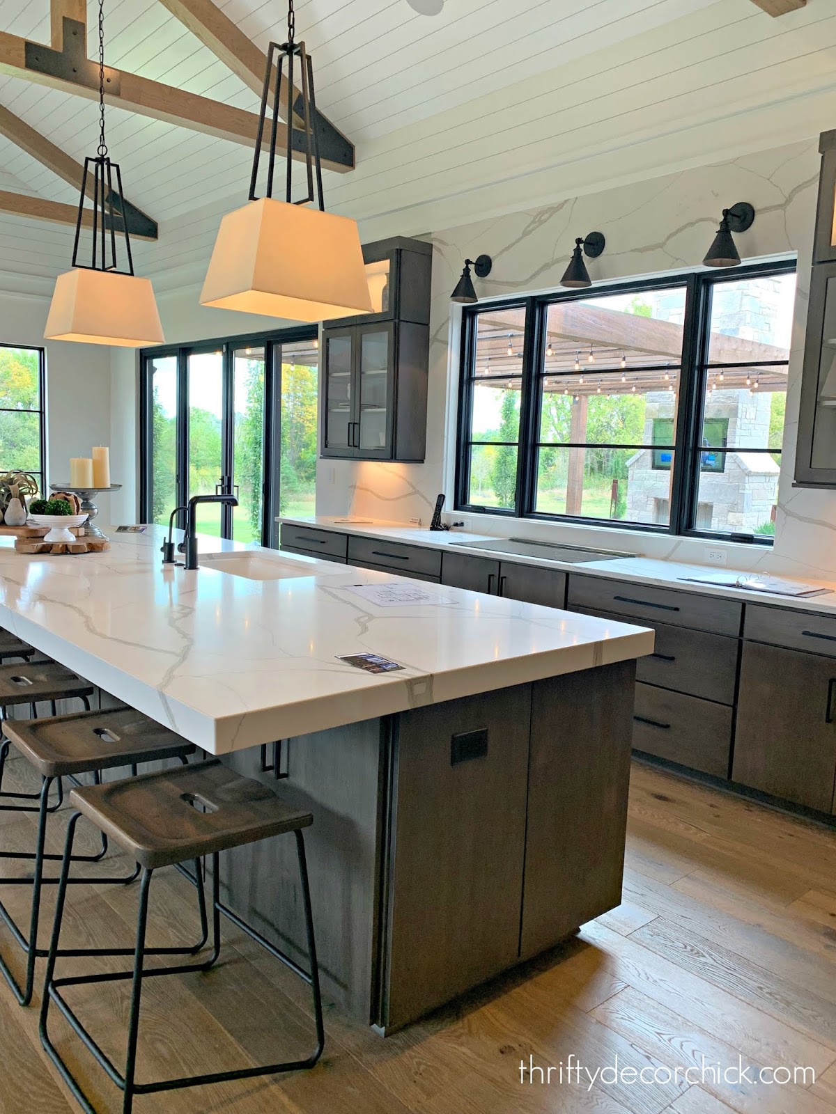 Modern kitchen gray/brown wood cabinets 