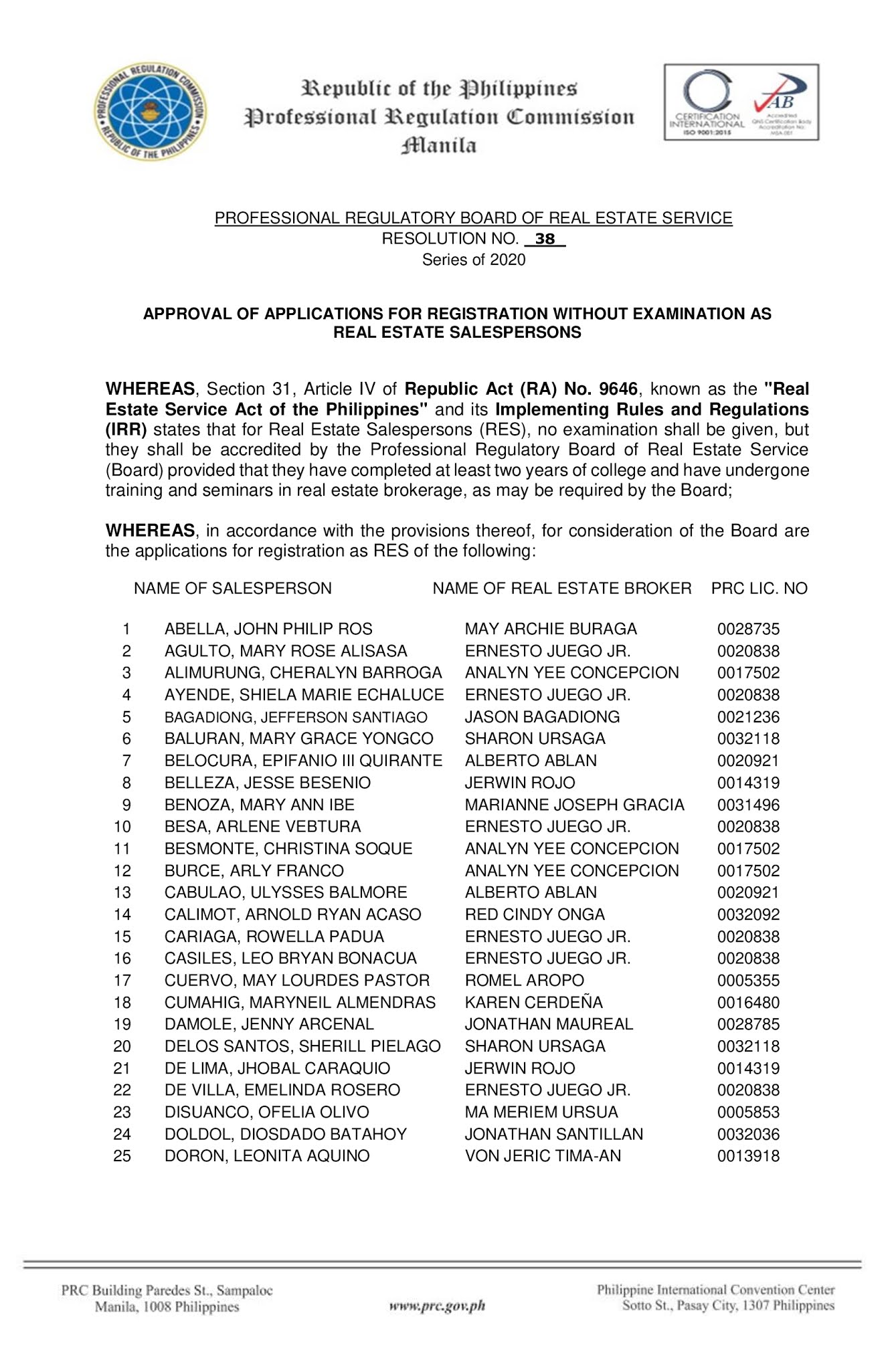 philippine real estate salespersons, agents