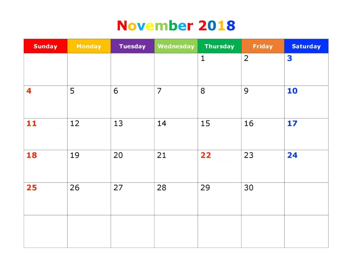 November Calendar Template 2018 - Collage Template