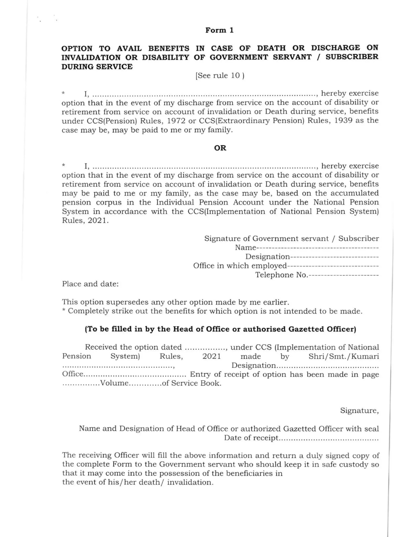 Central Civil Services (Implementation of National Pension Scheme