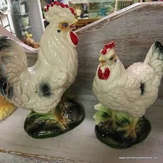 ceramic chickens in a Jamestown, CA antiques shop