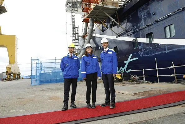 Crown Princess Mary of Denmark and Jan Meyer visited the Finnish cruise ship building company Meyer Turku