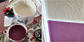 Paint pots and the paint on the walls. 