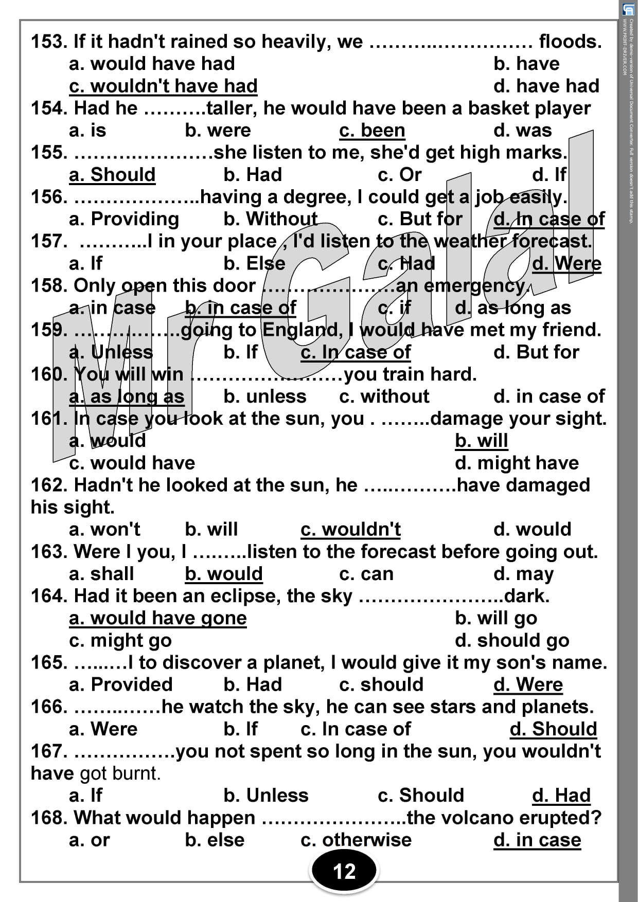 210 جملة اختيارى قواعد وكلمات بالاجابات على منهج اللغة الانجليزية الـ 16 وحده ثالثة ثانوي 13