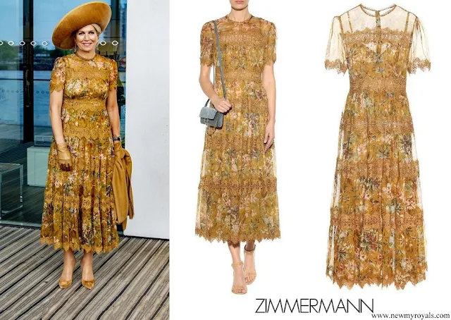 Queen Maxima wore Zimmermann Tropicale Crinkle Dress Mustard Floral Yellow