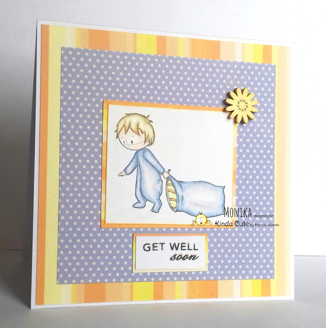 get well soon card with sleepy boy digital stamp