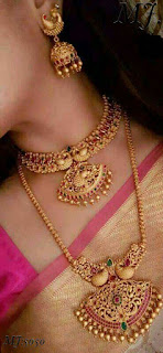 Indian Ruby Gold Jewellery Wedding Necklace Earring.