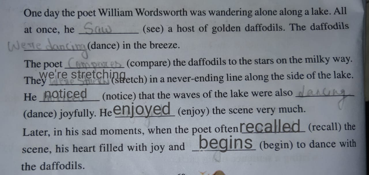 Lesson 5 The Daffodils questions answers Class 7 English