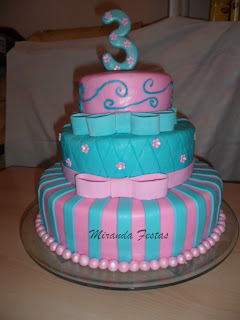 Miranda Festas: Bolo Rosa e Azul - Modelo 1
