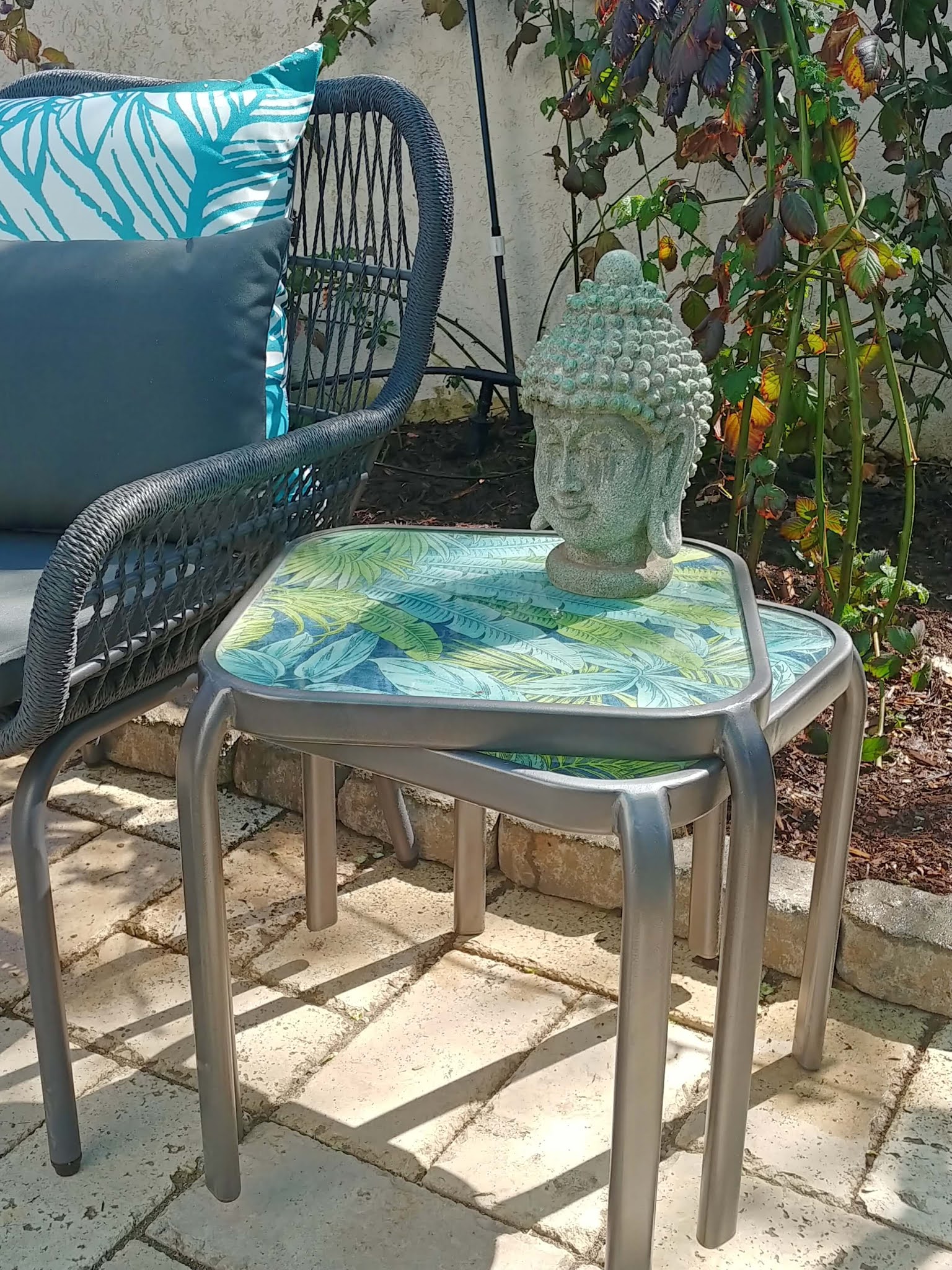 DIY Boho Patio Side Table Makeover Little Vintage Cottage