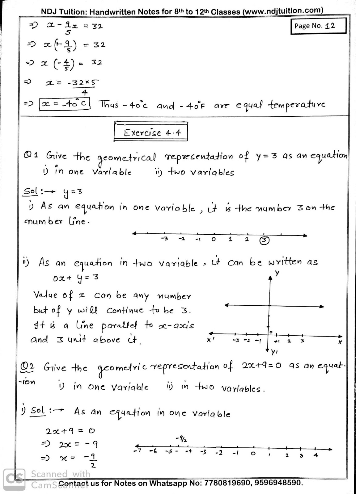 Linear Equation In Two Variables Handwritten Notes for 9th Math