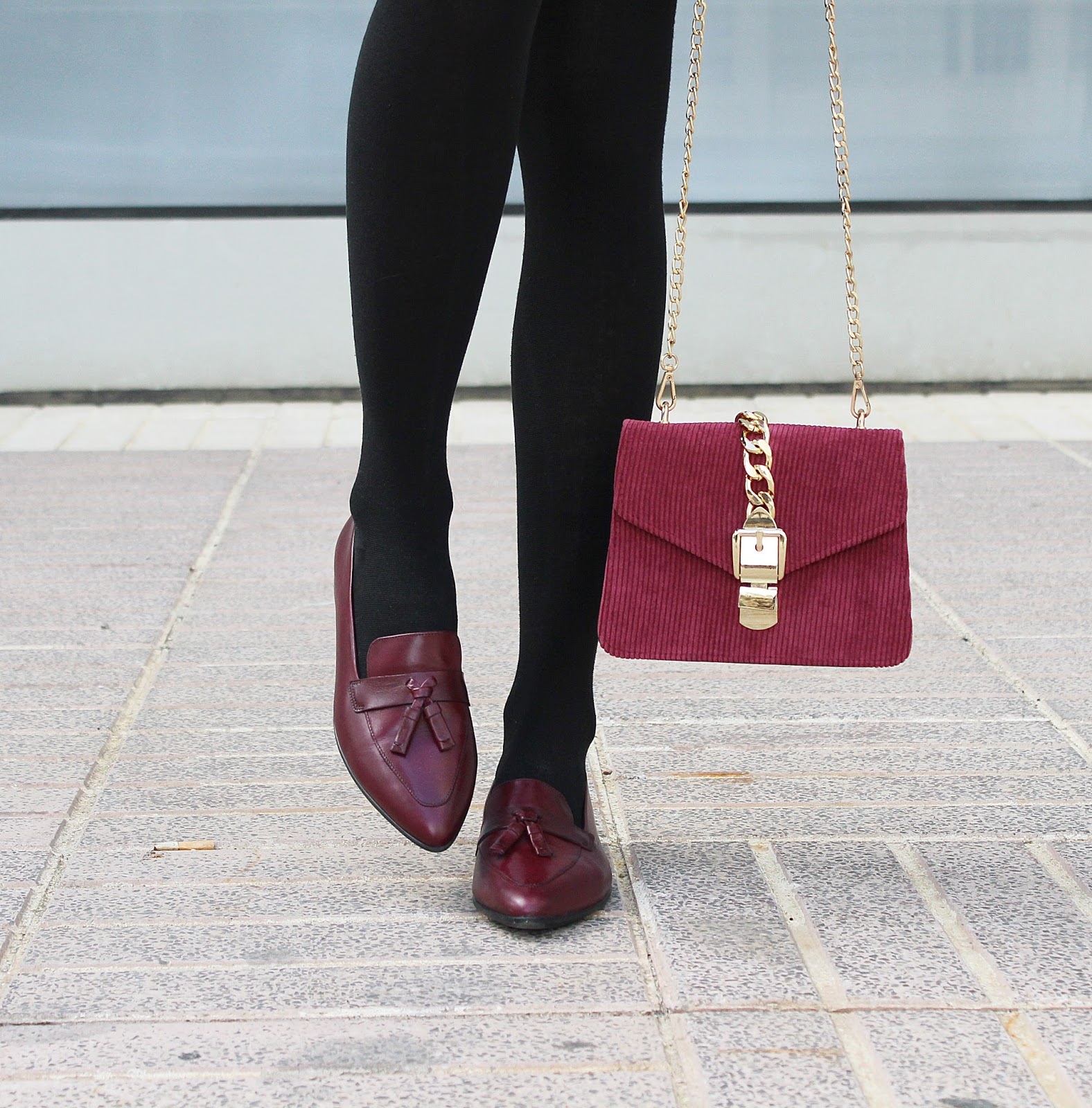 tweed-skirt-jacket-corduroy-bag-burgundy-loafers