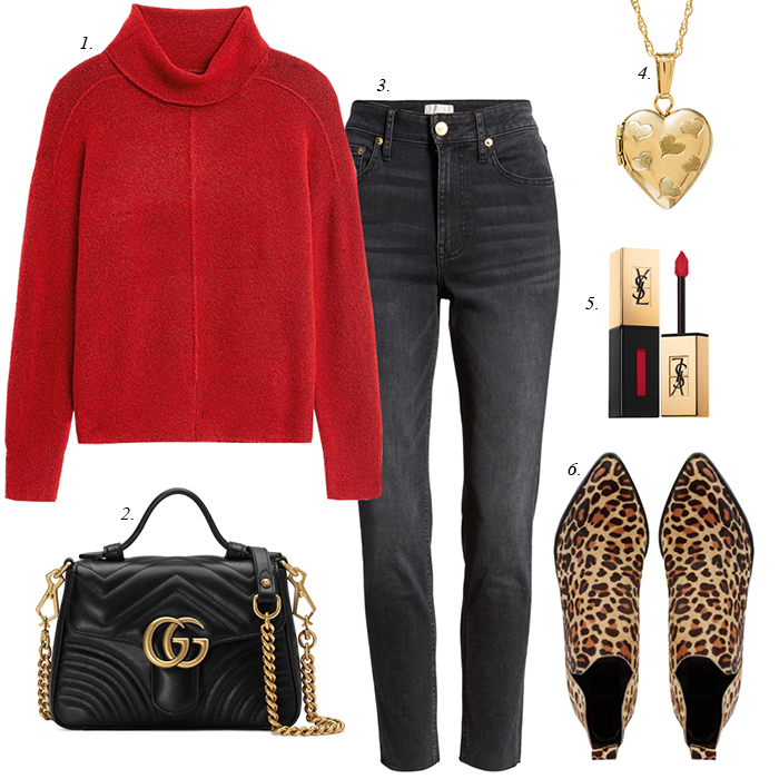 Daily Style Finds: Thanksgiving Outfit: Red Sweater, Grey Jeans, Leopard  Boots