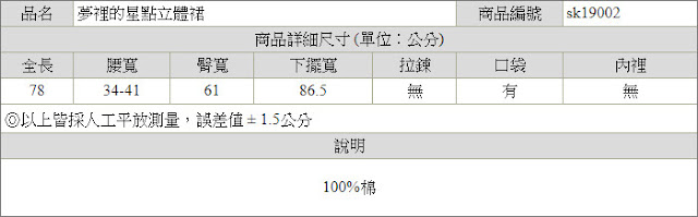 夢裡的星點圓點立體裙尺寸表