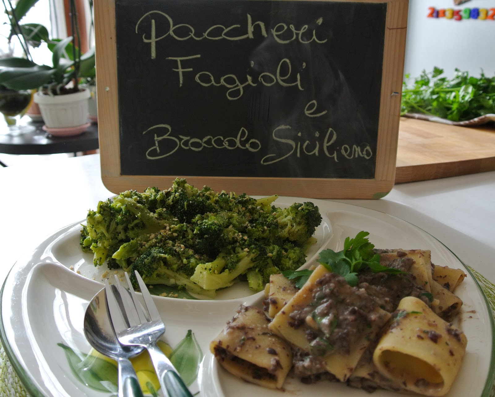 paccheri, fagioli azuki e broccoli siciliani